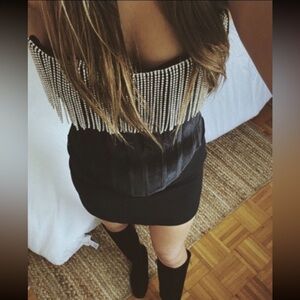 LPA black velvet sequin accented corset top